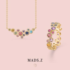 Luxuriöse Regenbogen-Halskette aus 14 Karat Gold mit Steinen von Mads Z 