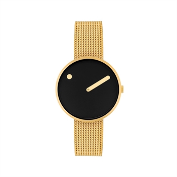 Picto Uhr - schwarzes Zifferblatt, goldenes armband