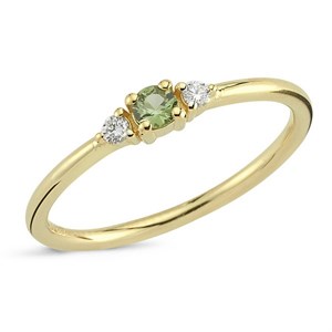 Petit - Ring aus 14-karätigem Gold mit grünem Saphir und Diamanten von insgesamt 0,05 ct.
