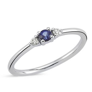 Petit - Ring mit blauem Saphir aus 14 Karat Weißgold und insgesamt 0,05 Karat Diamanten