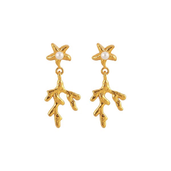 Hultquist - Mini-Korallenblatt-Ohrringe in vergoldete silber mit Süßwasserperle S08057 G