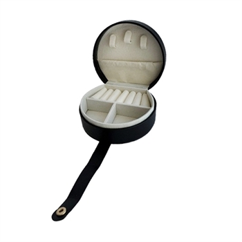 Rundes Schmuckkästchen aus schwarzem Kunstleder