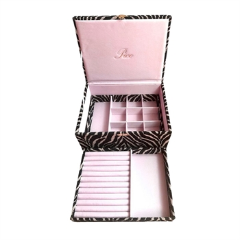 Großes Pico Schmuckkästchen in black zebra mit rosa mattem Satinfutter.3