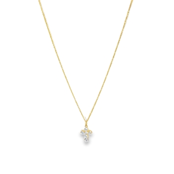 Kreuzanhänger in 8kt Gold mit zirkonia und vergoldeter Silberkette