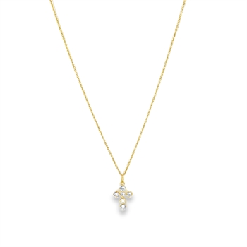 Kreuzanhänger in 8kt Gold mit zirkonia und vergoldeter Silberkette 17 mm