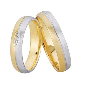 Ringe aus 14 Karat Gold und Weißgold mit 3 x 0,01 Karat Diamanten