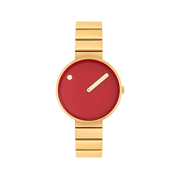 Picto Cinnamon Red Zifferblatt mit Stahlarmband in IP Gold