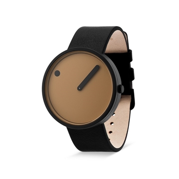 Picto - Cappuccino Zifferblatt sowie schwarzes Uhrengehäuse und Lederarmband