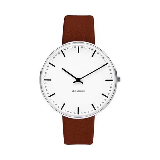 Arne Jacobsen Uhr - Rathaus - Ø 40 mm - Braunes Leder & Weißes Zifferblatt