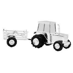 Traktor mit Wagen Spardose - Silberne Platte - Taufgeschenk 152-86904