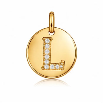 Runder Buchstabenanhänger L in Gold mit Diamanten 14 kt Gold – 10 mm