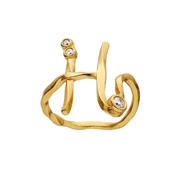 Buchstabenring aus Vergoldet Silber mit dem Buchstaben H von Maanesten