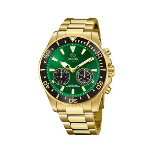 Jaguar Hybrid Diver Uhr aus vergoldetem Stahl mit grünem Logo J899/1