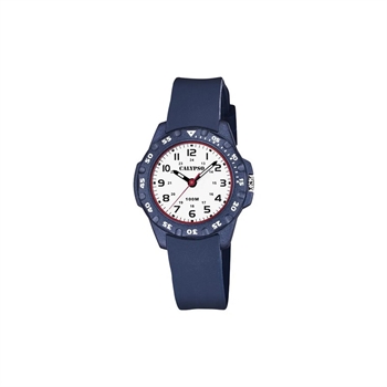 Calypso – Kinderuhr 30 mm mit weißem Zifferblatt und blauem Silikonarmband 