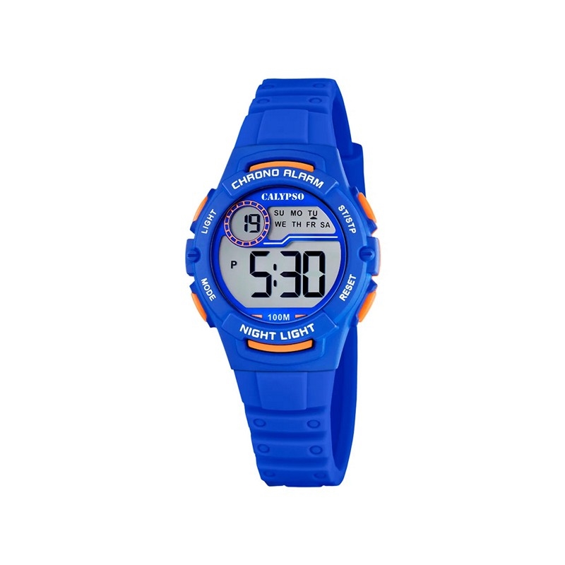 Calypso – Digitale blaue runde Kinderuhr mit Silikonarmband