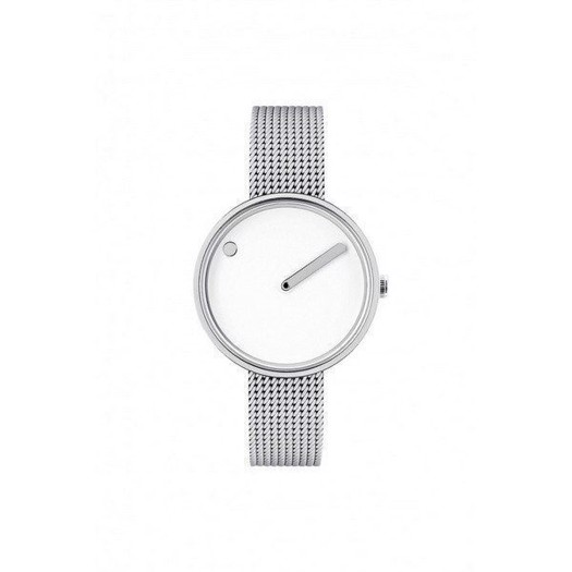 Picto Uhr - Weißes Zifferblatt, mattes Stahlnetzarmband - 30 mm 43363-0812
