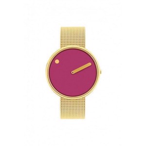 Picto Uhr - rosa Zifferblatt & Gold Stahlarmband 43379
