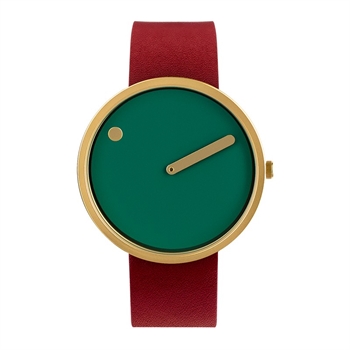 Picto Uhr mit bordeauxrotem Lederarmband, Dusty Green Zifferblatt
