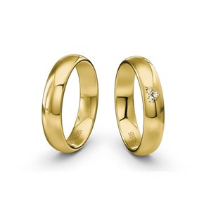 Siersbøl Hochzeit - Eheringe aus 9-14kt. Gold mit Herz mit Brillant (0,021ct.)