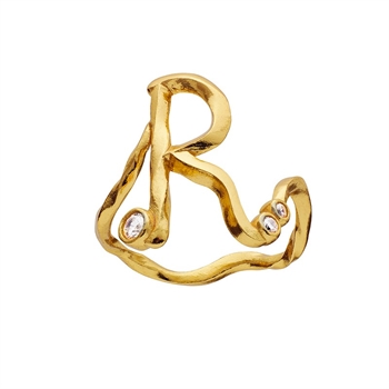 Alphabet-Ring aus Vergoldet Silber mit dem Buchstaben R von Maanesten