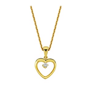 14 kt. Herz-Halskette aus Gold mit einem Brillanten mit 0,02ct Brillant