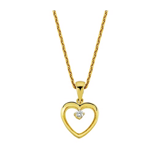 14 kt. Herz-Halskette aus Gold mit einem Brillanten mit 0,02ct Brillant