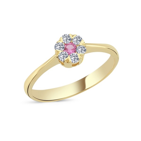 Flora Diamantring - 14 Karat Gold mit rosa Saphir und Diamanten insgesamt 0,18ct.