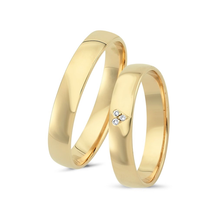 Ringe aus 14 Karat Gold - 3 Diamanten mit Brillantschliff in der Mitte des Damenrings. Kampagne "Süße Liebe