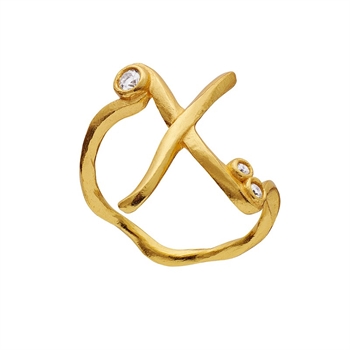 Alphabet Ring in Vergoldet Silber mit dem Buchstaben X von Maanesten